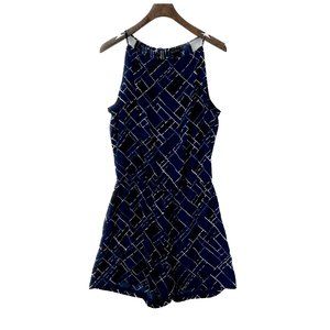 WHITE HOUSE BLACK MARKET Blue Navy Pattern Print Dress Jumpsuit Size 8
